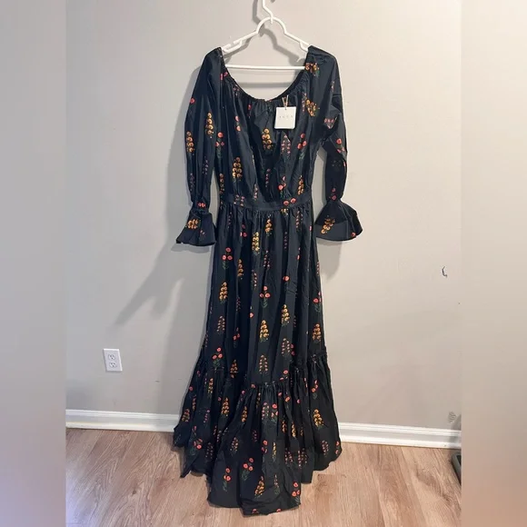 NWT Agua By Agua Bendita Almendra Dahlia Floral Off Shoulder Maxi Dress Sz Large - Picture 6 of 11